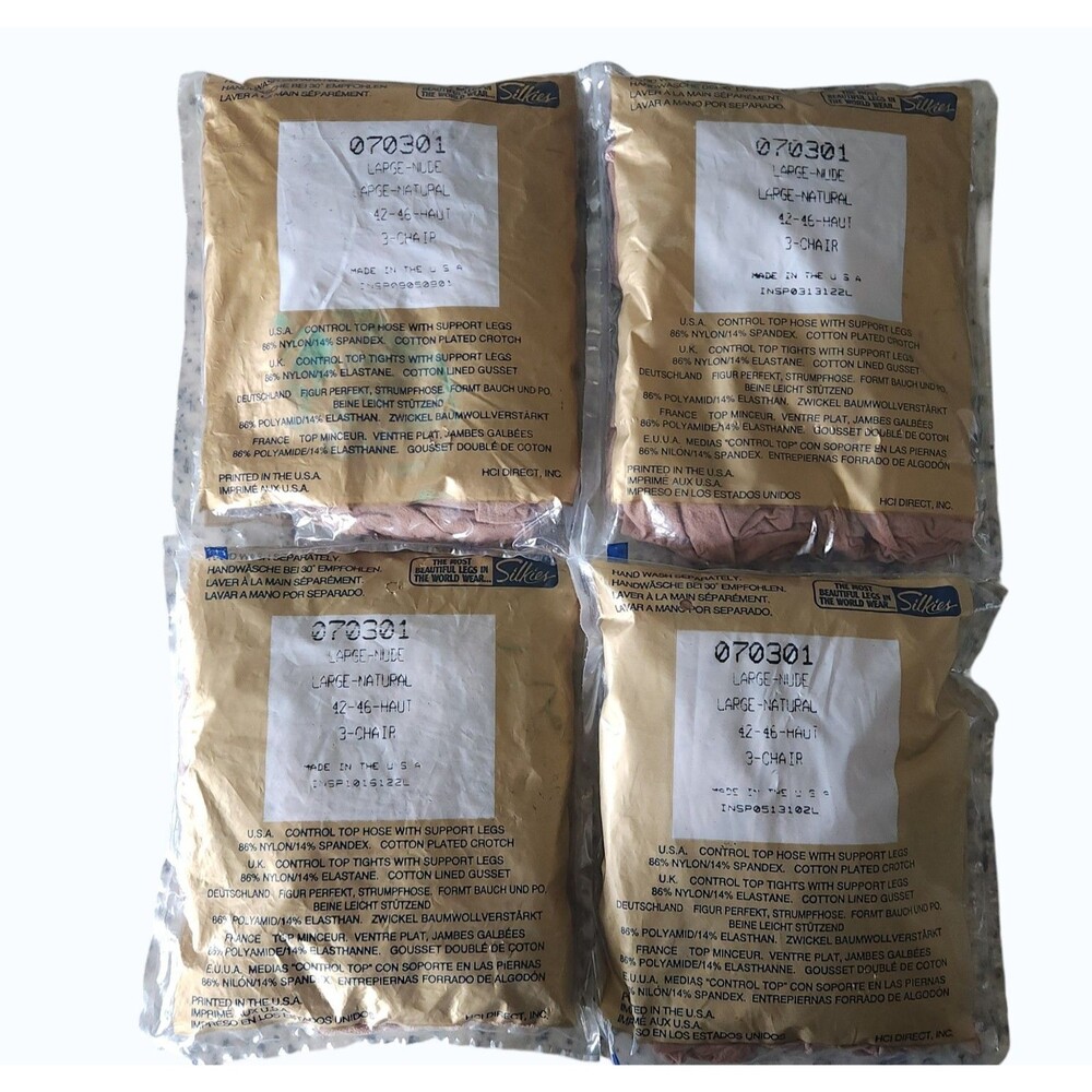 Vintage Silkies Control Top Pantyhose Lot of 4 Large Nude Natural Support USA